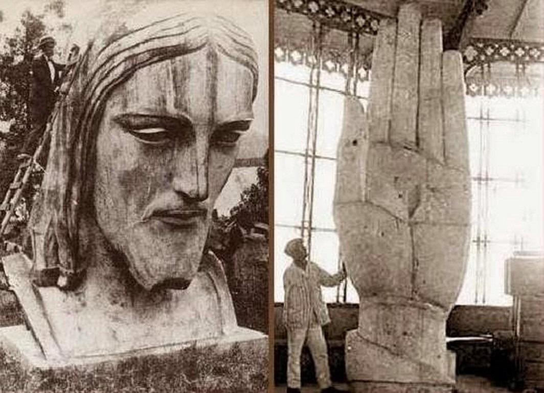 The head and one hand of the Christ in Paul Landowski's studio